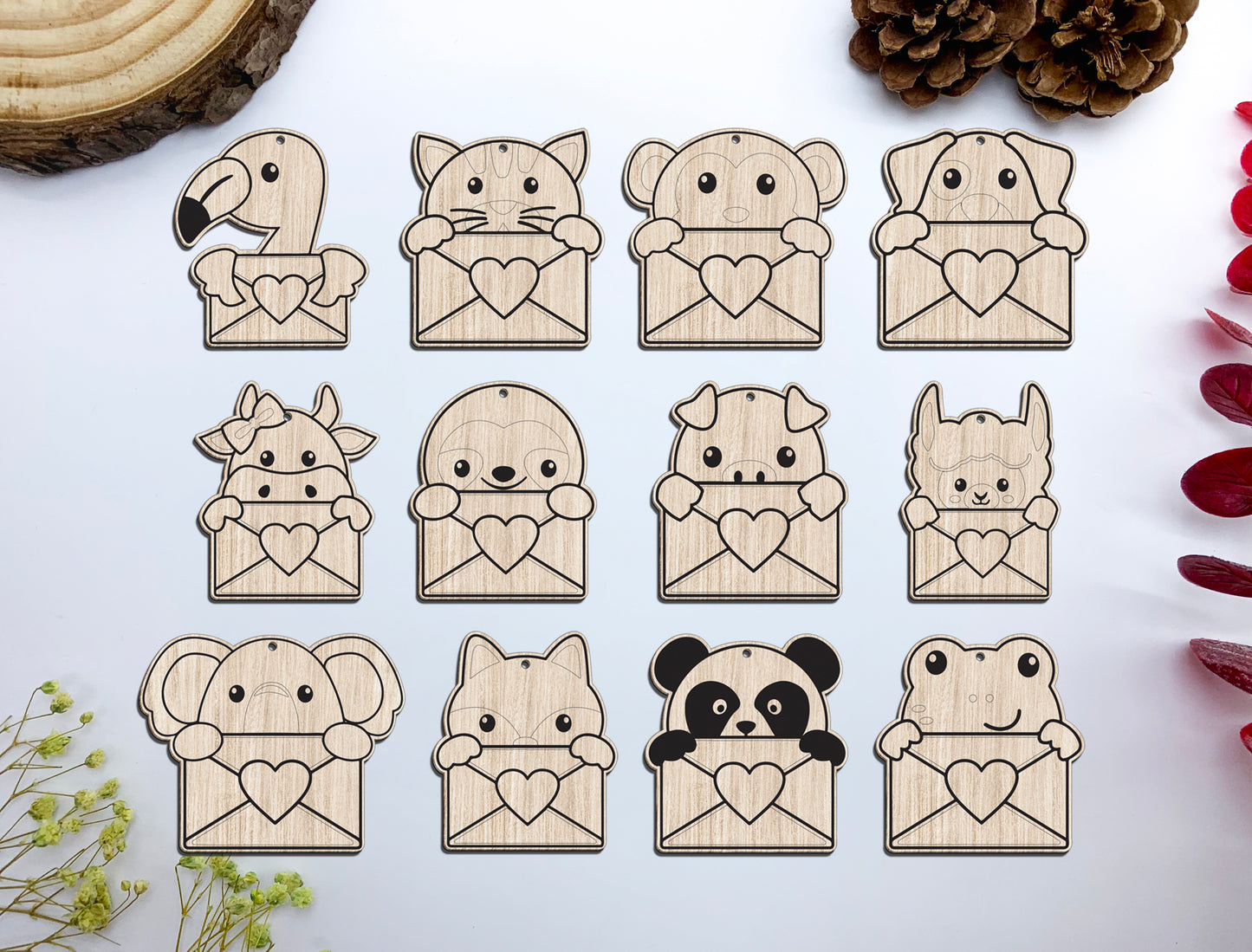 Cute Animal Love Envelope Earrings SVG Laser Cut File