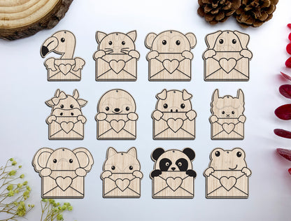Cute Animal Love Envelope Earrings SVG Laser Cut File