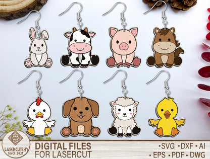 Cute Farm Animal Earrings SVG Laser Cut File for Glowforge