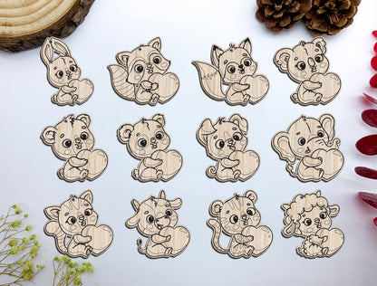 Cute Animal Heart Earrings SVG Bundle Laser Cut File