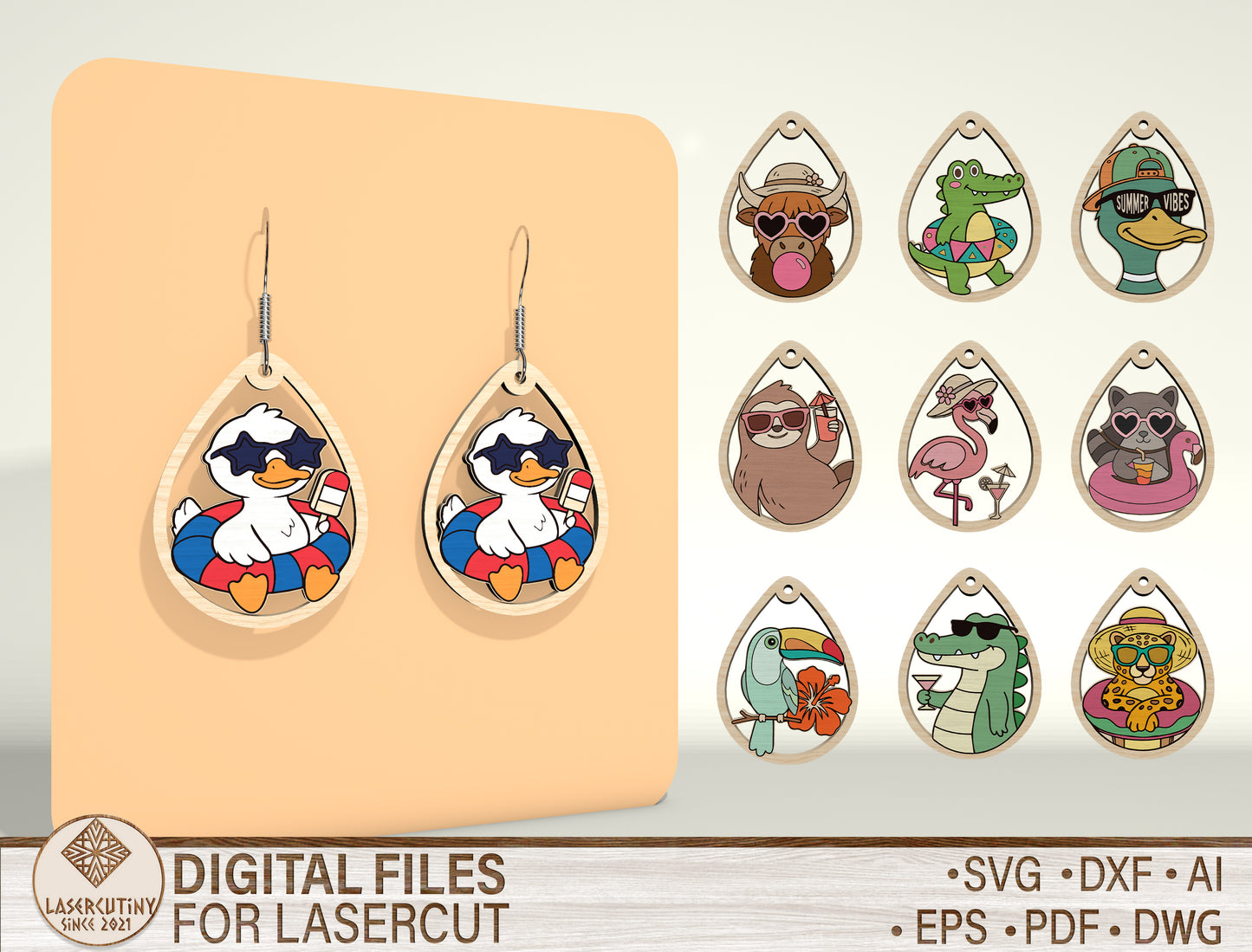 Summer Animal Earring SVG Bundle Laser Cut File for Glowforge and xTool