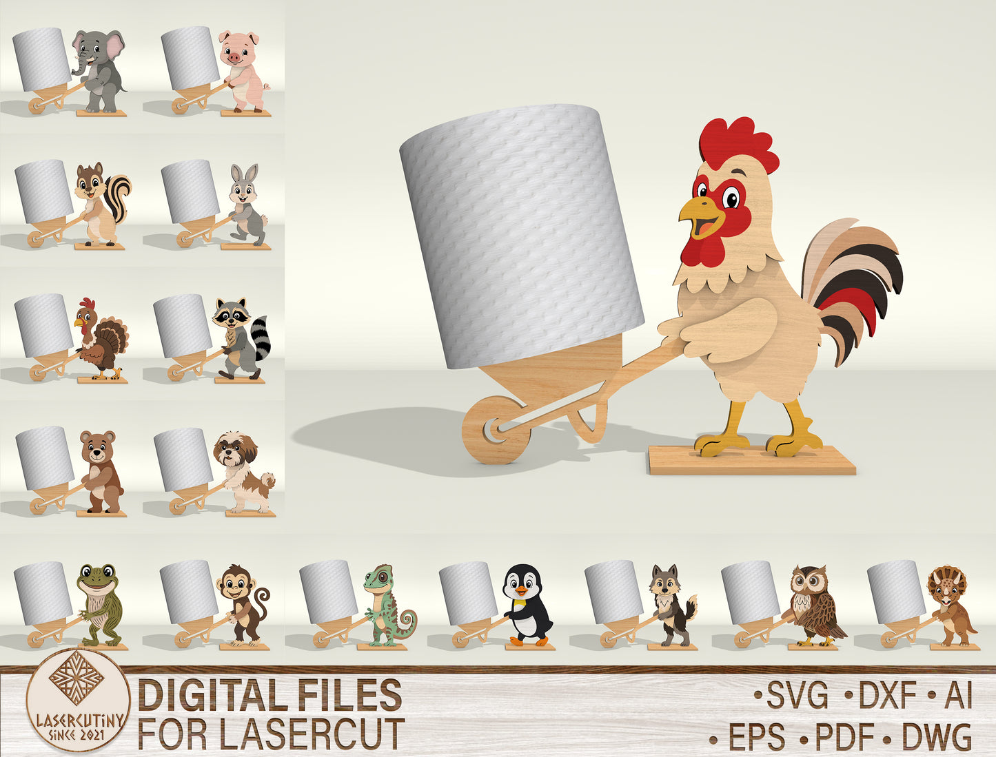 Animal Toilet Holder SVG Bundle for Glowforge, xTool, or LightBurn
