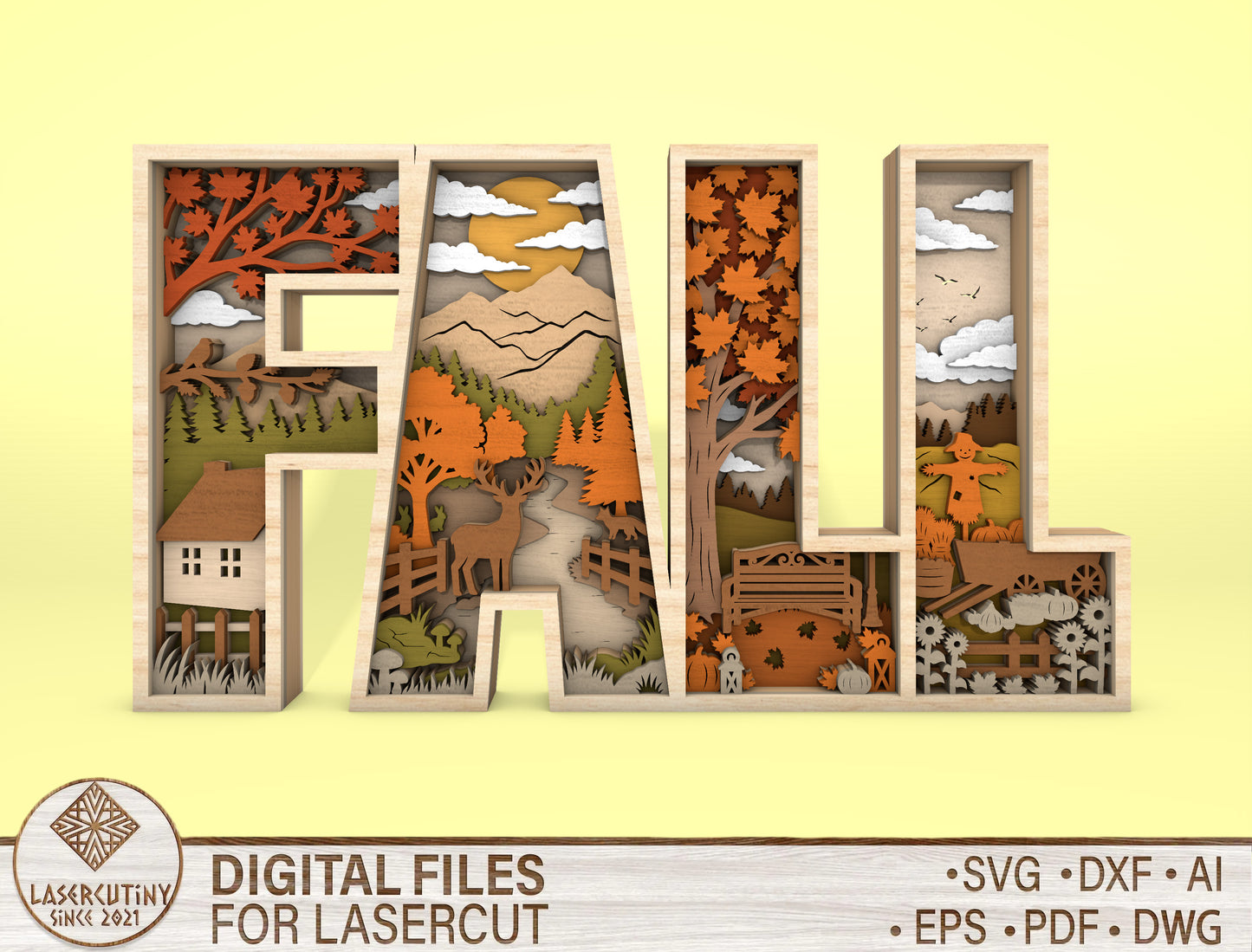 FALL Multilayer Letter Shadow Box SVG for Glowforge xTool LightBurn