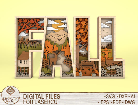 FALL Multilayer Letter Shadow Box SVG for Glowforge xTool LightBurn