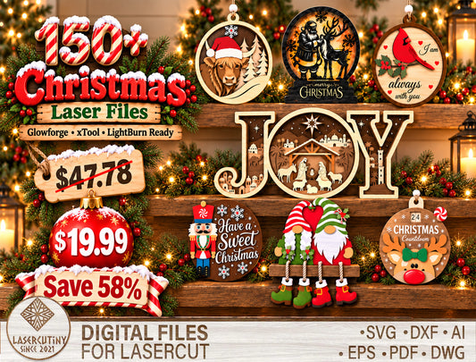 Christmas Laser Cut Files Bundle – Ornament, Countdown & Nativity SVG for Glowforge, xTool