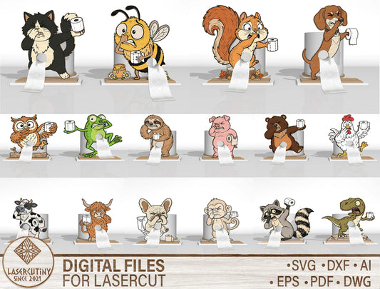 Animal Toilet Paper Holder SVG Bundle for Glowforge and LightBurn