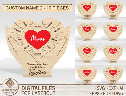 Personalized Mom Puzzle Custom Name Sign SVG for Glowforge and xTool