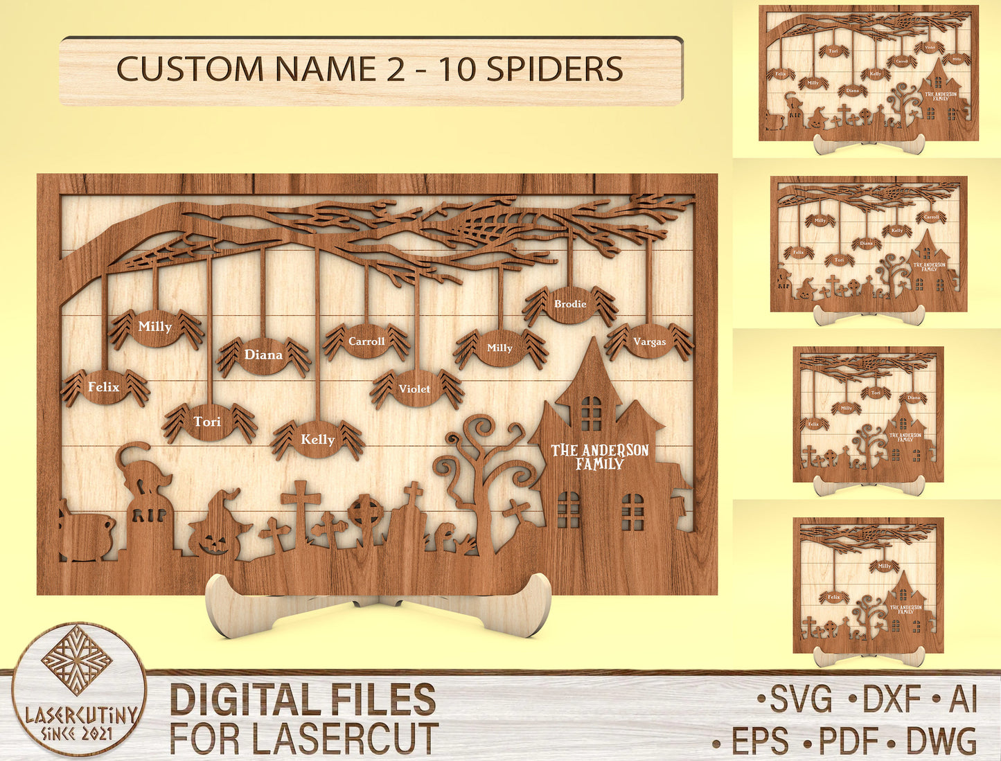 Personalized Halloween Spider Family Multilayer SVG 2 to 10 Spiders for LightBurn xTool