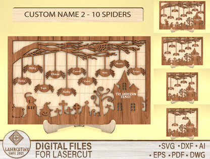 Personalized Halloween Spider Family Multilayer SVG 2 to 10 Spiders for LightBurn xTool