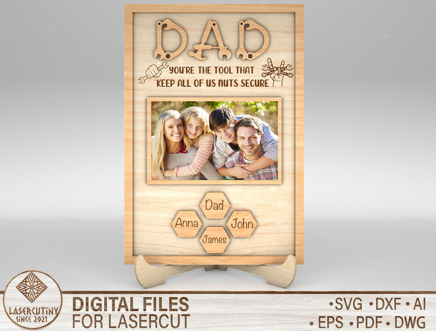 Dad Photo Frame Sign SVG Laser Cut File for xTool and Glowforge