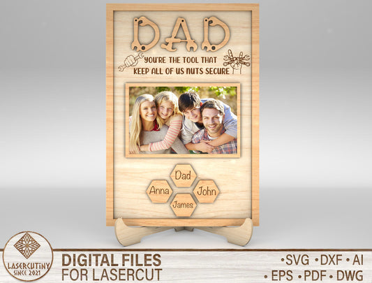 Dad Photo Frame Sign SVG Laser Cut File for xTool and Glowforge