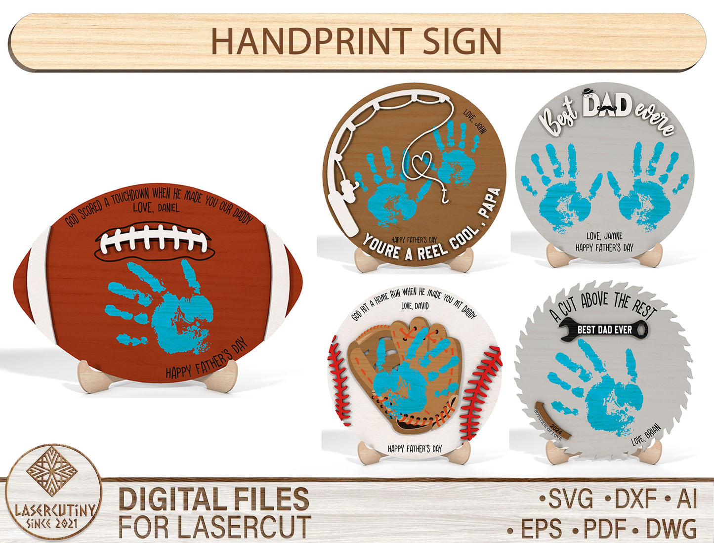 Sports Handprint Sign SVG Bundle for Glowforge Laser Cut