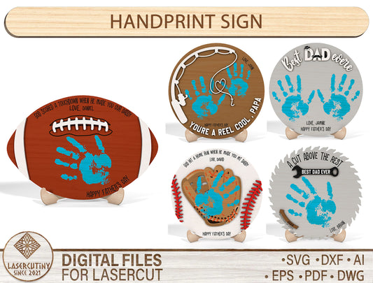 Sports Handprint Sign SVG Bundle for Glowforge Laser Cut