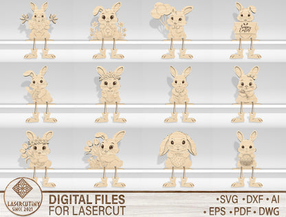 12 Easter Bunny Shelf Sitters SVG Laser Cut File for Glowforge and xTool