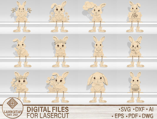 12 Easter Bunny Shelf Sitters Laser Cut File, SVG Ready to Cut for Glowforge, xTool, LightBurn, etc.
