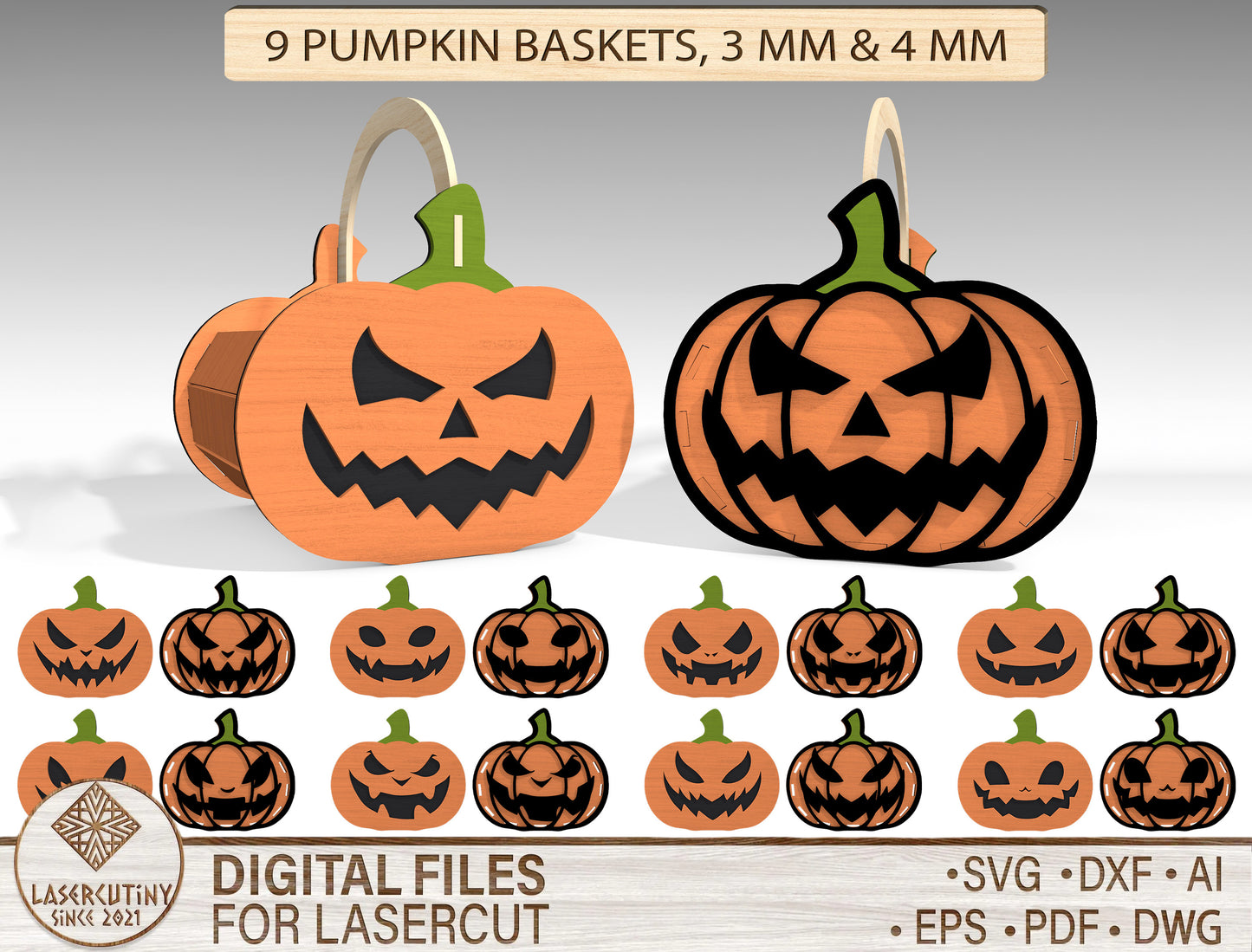 Halloween Pumpkin Basket SVG Bundle Laser Cut Files for LightBurn