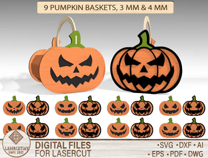 Halloween Pumpkin Basket SVG Bundle Laser Cut Files for LightBurn