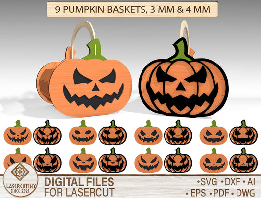 Halloween Pumpkin Basket SVG Bundle Laser Cut Files for LightBurn