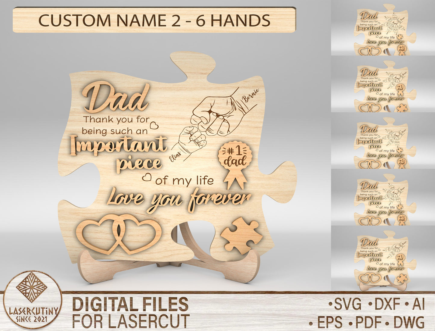Dad Heart Puzzle Map Sign SVG Laser Cut File for Glowforge and LightBurn
