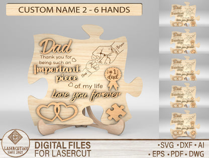 Dad Heart Puzzle Map Sign SVG Laser Cut File for Glowforge and LightBurn