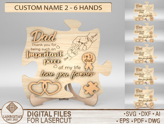 Dad Heart Puzzle Map Sign SVG Laser Cut File for Glowforge and LightBurn
