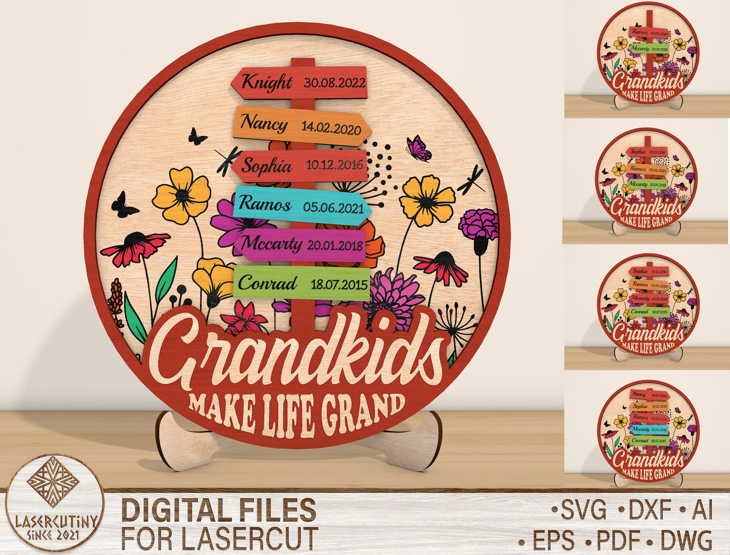 Grandkids Personalized Round Name Sign SVG Bundle for LightBurn and xTool