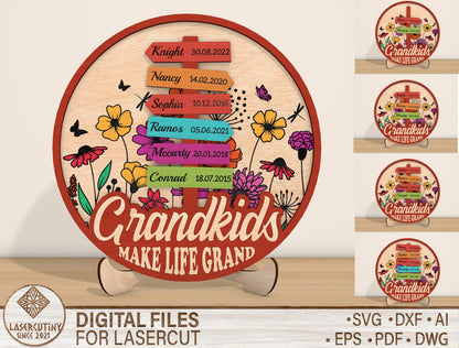 Grandkids Personalized Round Name Sign SVG Bundle for LightBurn and xTool