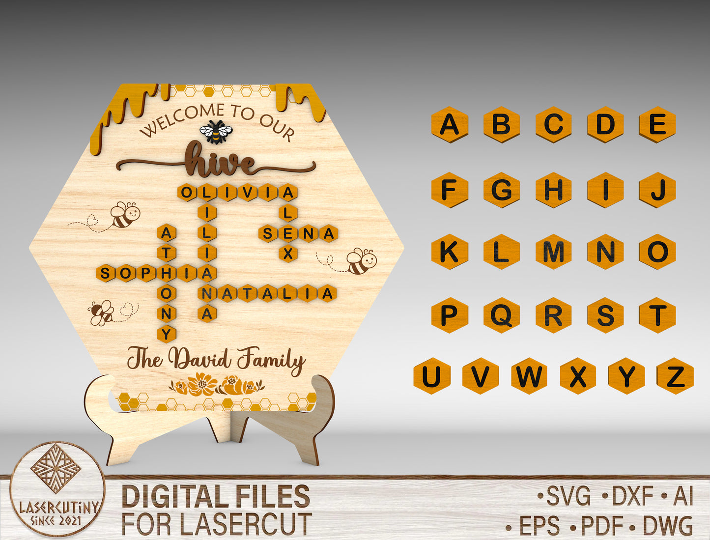 Personalized Bee Family Hive Sign SVG for LightBurn and xTool