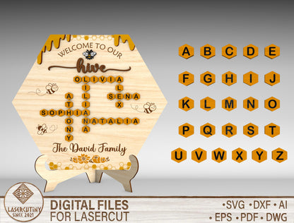 Personalized Bee Family Hive Sign SVG for LightBurn and xTool
