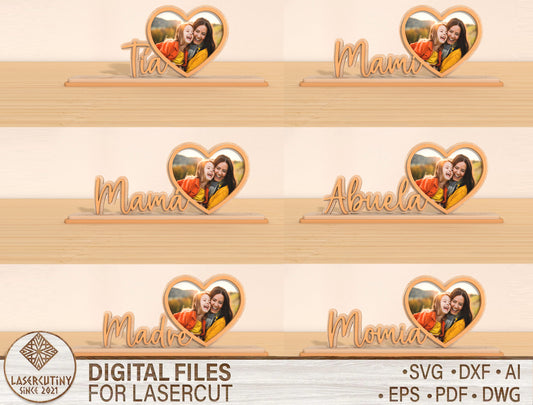 Mom Name Photo Stand SVG Bundle 6 Mom Titles for LightBurn and xTool