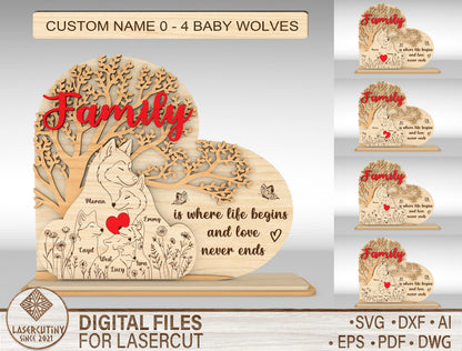Custom Name Wolf Family Tree Sign SVG for LightBurn and Glowforge