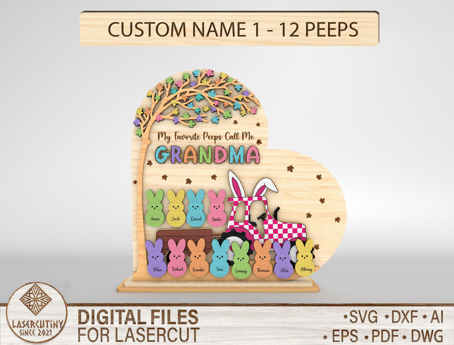 Personalized Bunny Peeps Grandma Tabletop Sign SVG for Glowforge and xTool