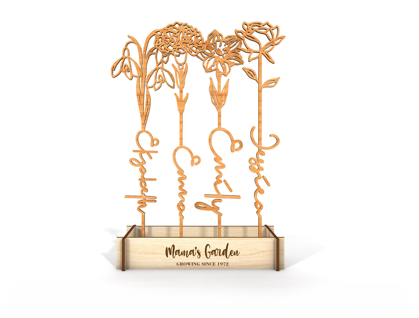 Birth Flower Garden Name Stem SVG Floral Display for LightBurn