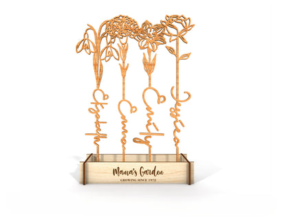 Birth Flower Garden Name Stem SVG Floral Display for LightBurn