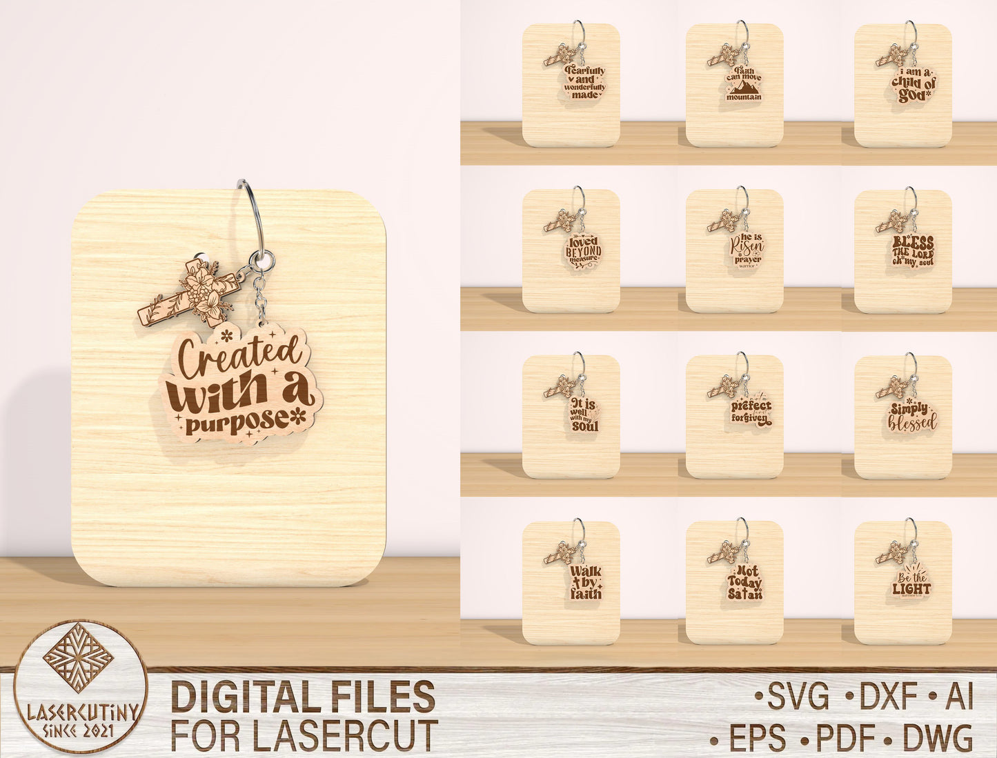 Christian Keychain SVG Bundle Bible Verse 12 Designs for Glowforge