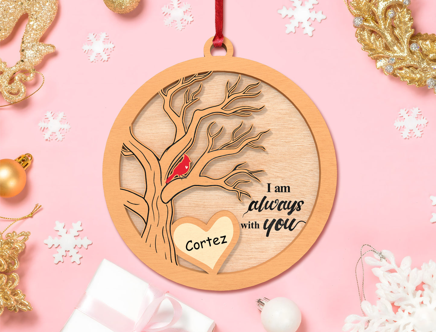 Personalized Cardinal Tree Ornament SVG Laser Cut File