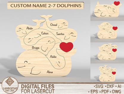 Dolphin Family Puzzle Stacking Sign SVG for Glowforge and xTool