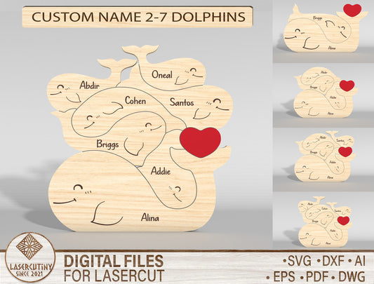 Dolphin Family Puzzle Stacking Sign SVG for Glowforge and xTool