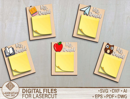 Personalized Teacher Sticky Note Holder SVG File for LightBurn and Glowforge