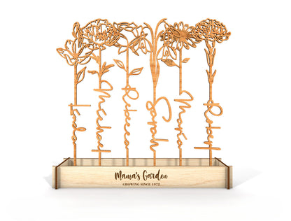 Birth Flower Garden Name Stem SVG Floral Display for LightBurn
