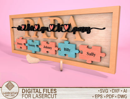 Personalized Dad Puzzle Sign SVG Laser Cut File for Glowforge and xTool