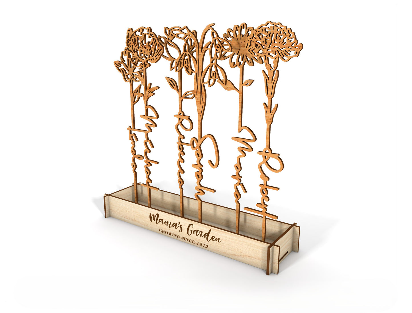 Birth Flower Garden Name Stem SVG Floral Display for LightBurn
