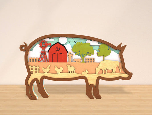 Multilayer Farm Animal Scene SVG Laser Cut File for Glowforge and xTool