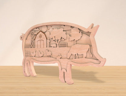 Multilayer Farm Animal Scene SVG Laser Cut File for Glowforge and xTool