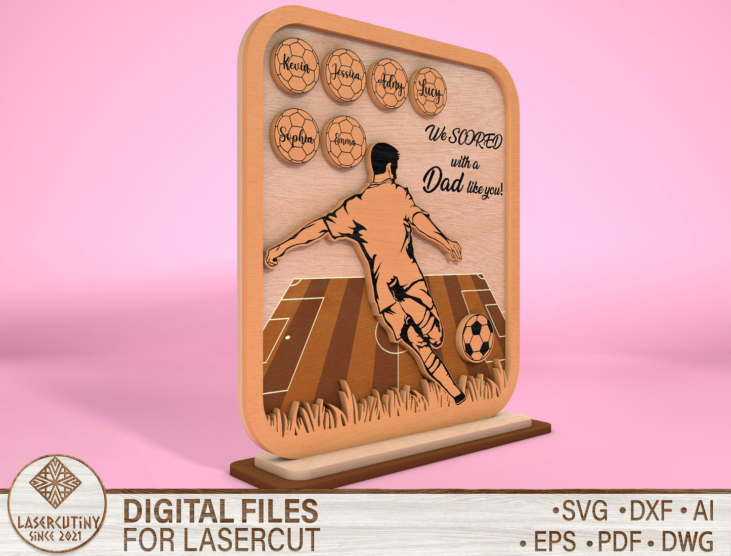 Personalized Soccer Dad Kids Names SVG for Glowforge and xTool