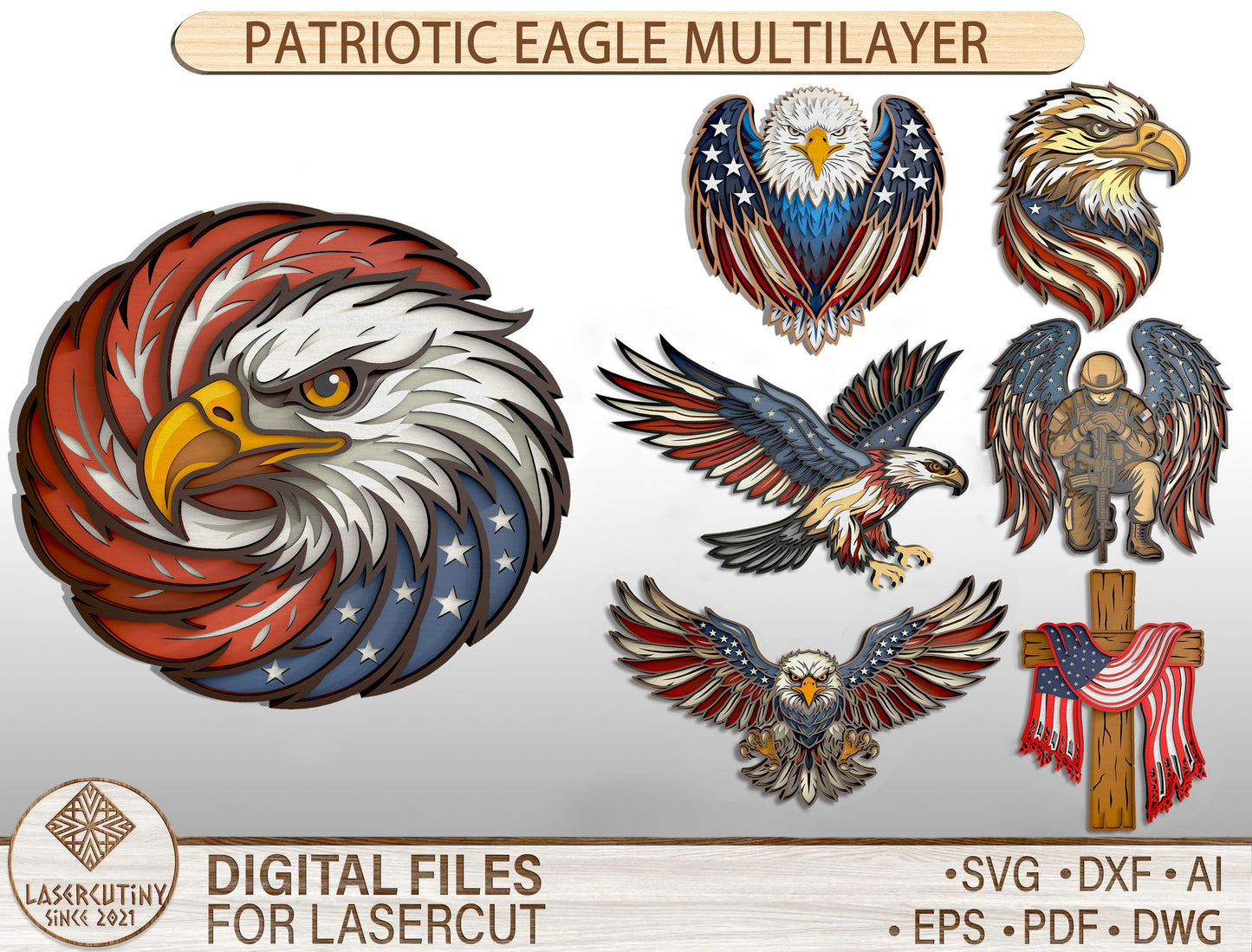 Patriotic Eagle Multilayer SVG Bundle for Glowforge and xTool