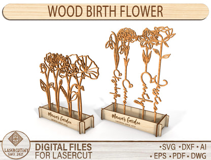 Birth Flower Garden Name Stem SVG Floral Display for LightBurn