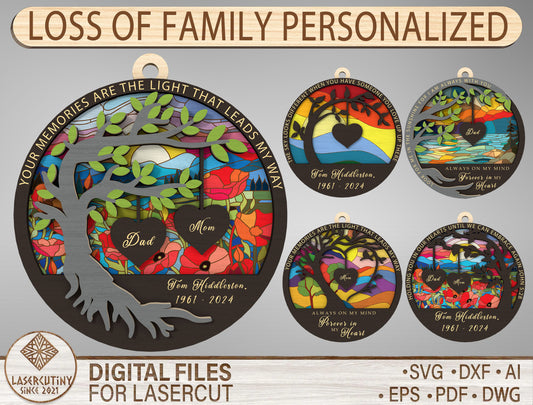 Personalized Family Loss Ornament SVG Bundle for Glowforge and LightBurn