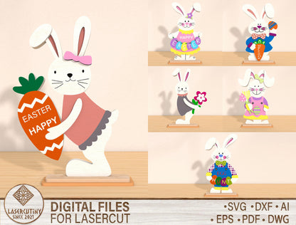Easter Bunny Tabletop SVG Bundle Rabbit Sign 6 Designs for LightBurn and xTool