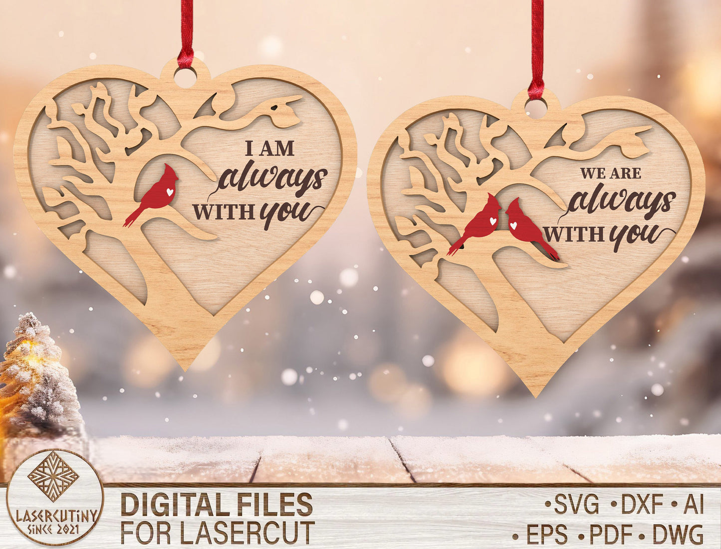 Cardinal Memorial Heart Ornament SVG Bundle Laser Cut File for Glowforge xTool LightBurn